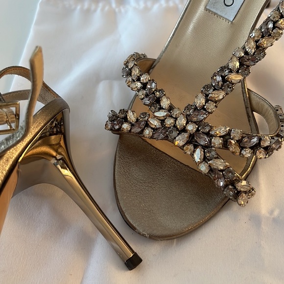 Jimmy Choo High Metal Heels with Crystals Cocktail Sandals Evening Shoes 37.5 - Picture 11 of 11